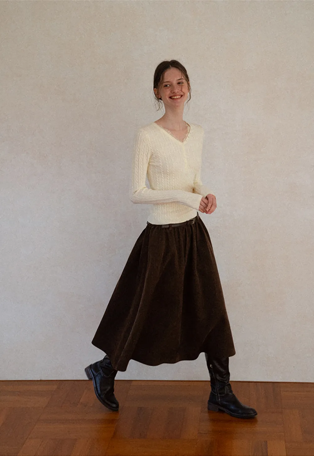 High Waist Pleated A Line Skirt
