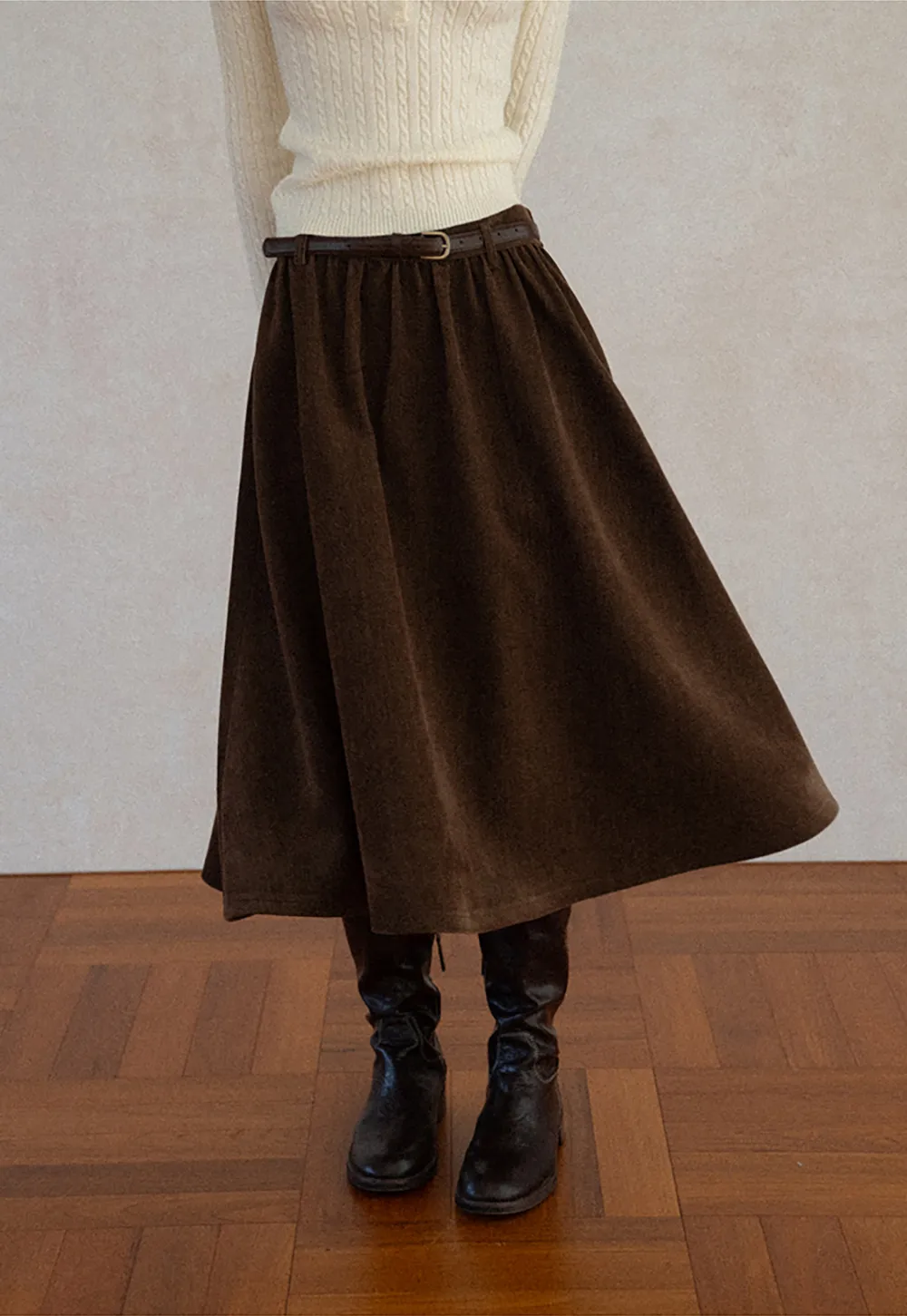 High Waist Pleated A Line Skirt