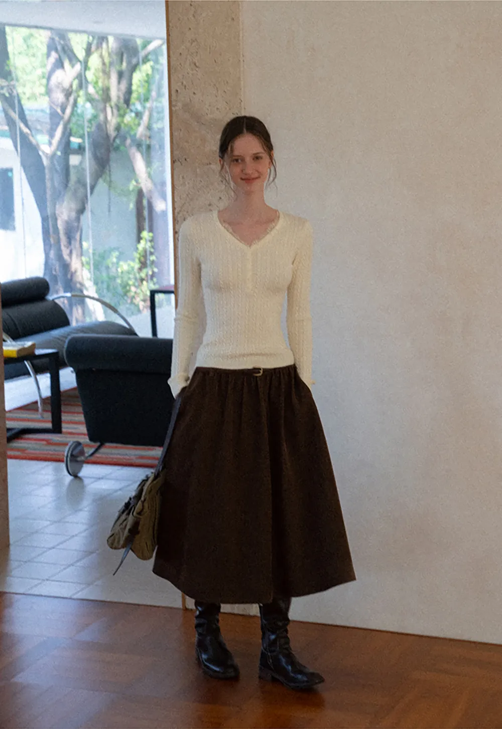 High Waist Pleated A Line Skirt