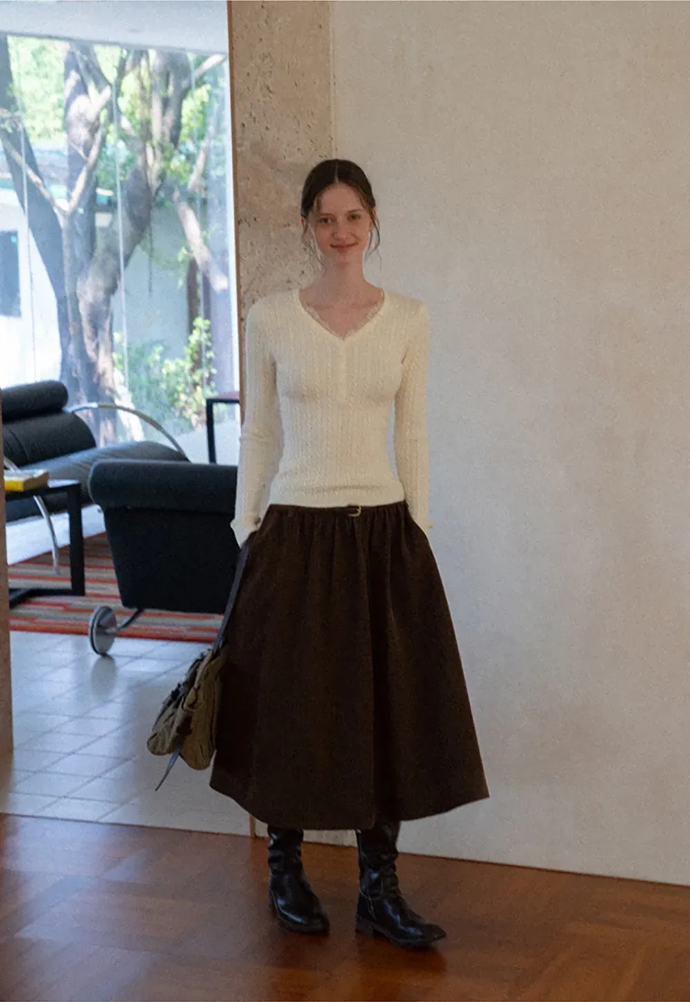 High Waist Pleated A Line Skirt