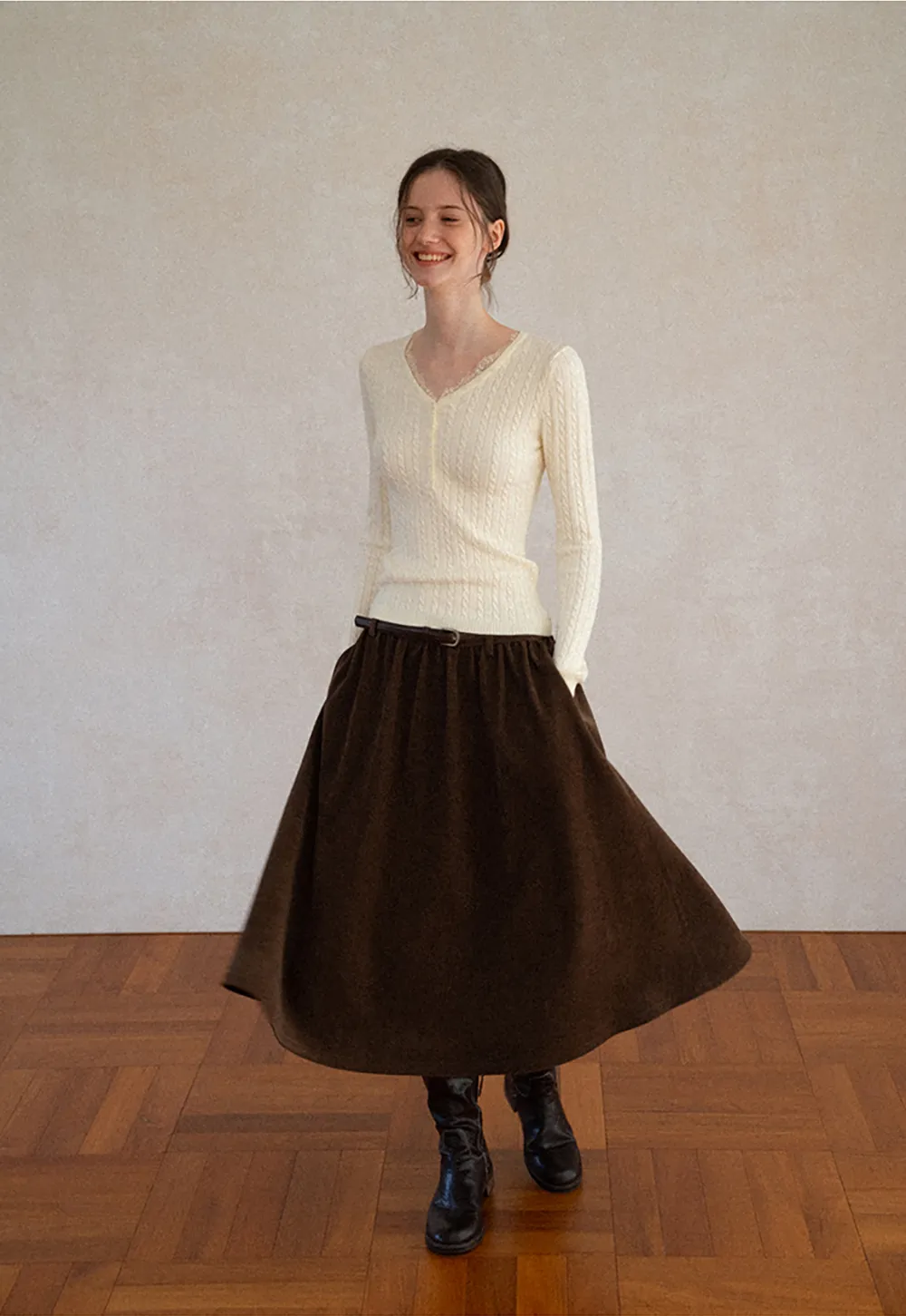 High Waist Pleated A Line Skirt