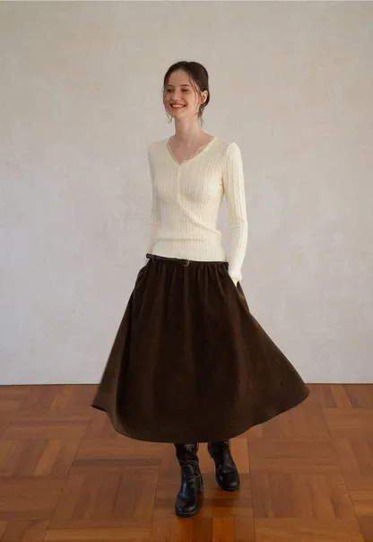 High Waist Pleated A Line Skirt
