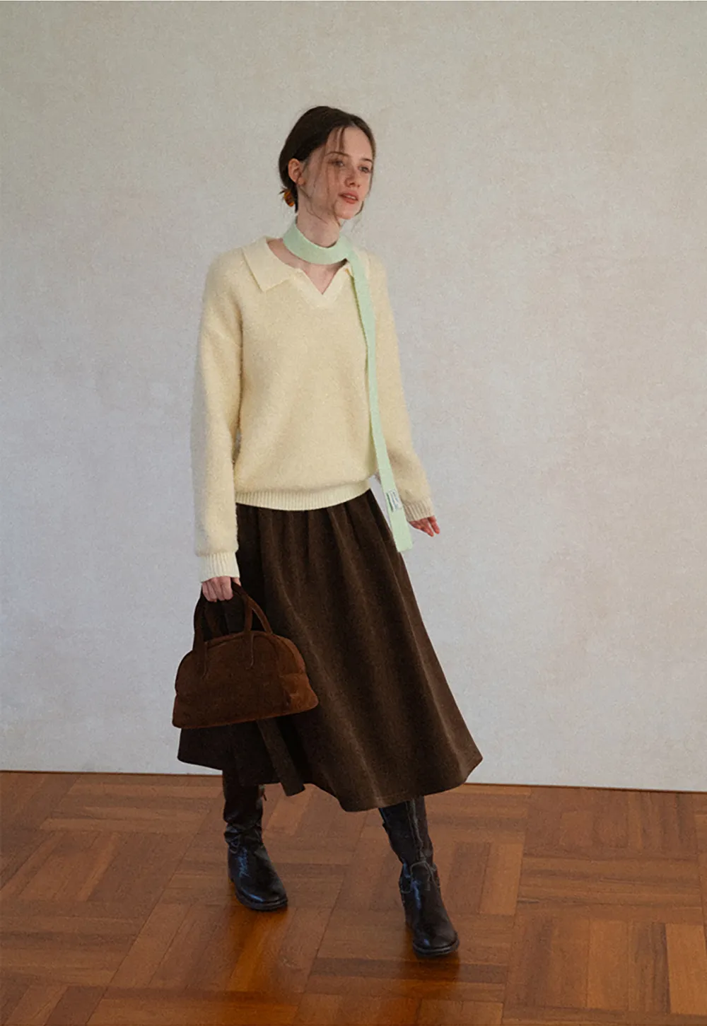 High Waist Pleated A Line Skirt