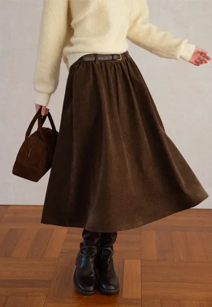 High Waist Pleated A Line Skirt