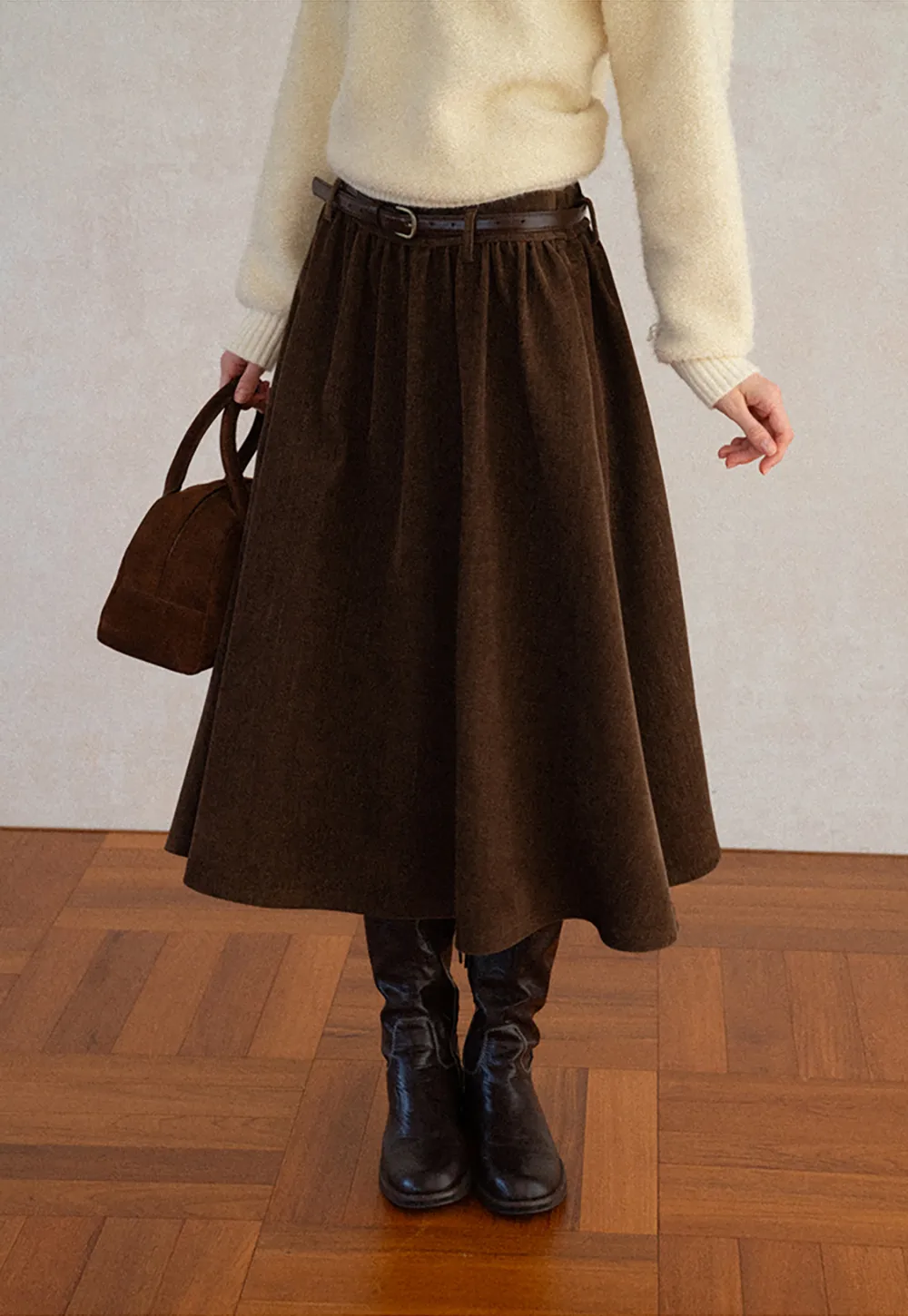 High Waist Pleated A Line Skirt