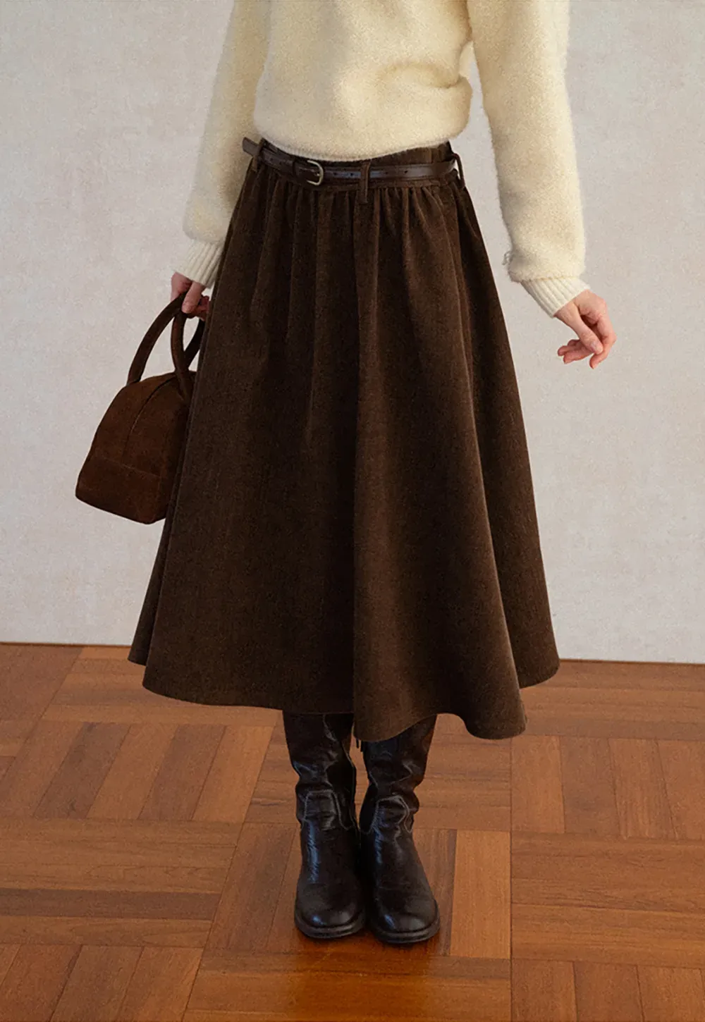 High Waist Pleated A Line Skirt