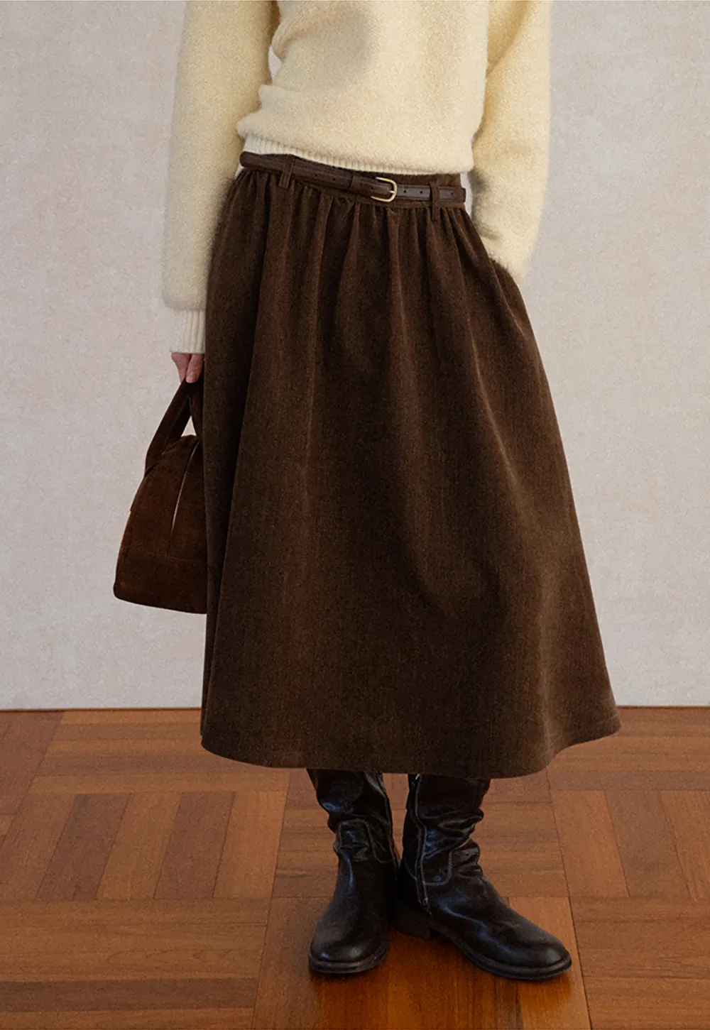 High Waist Pleated A Line Skirt