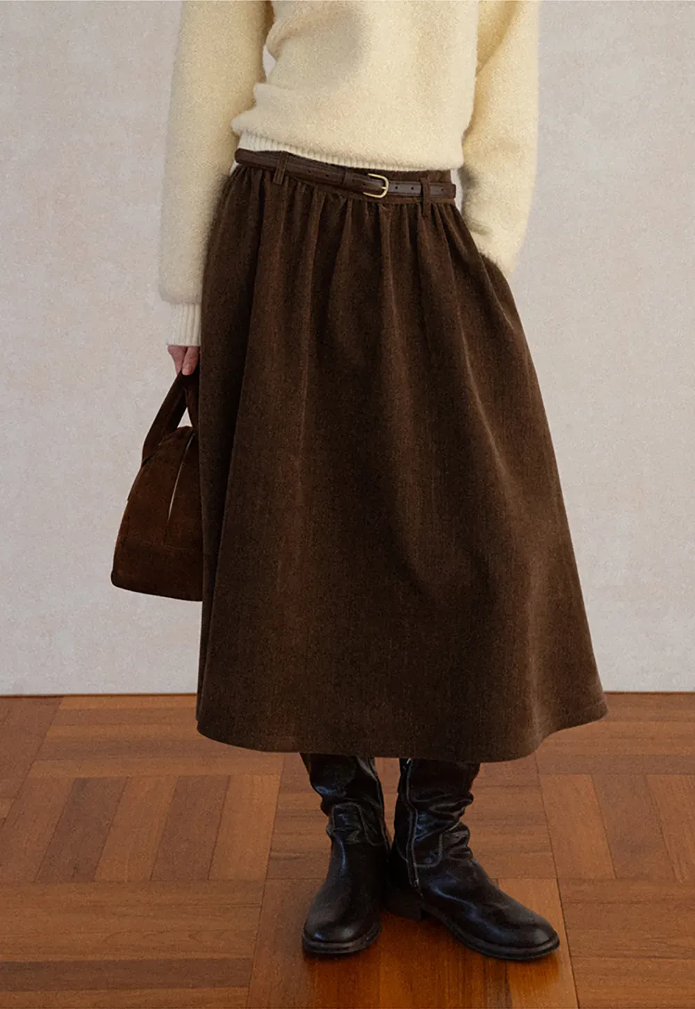 High Waist Pleated A Line Skirt
