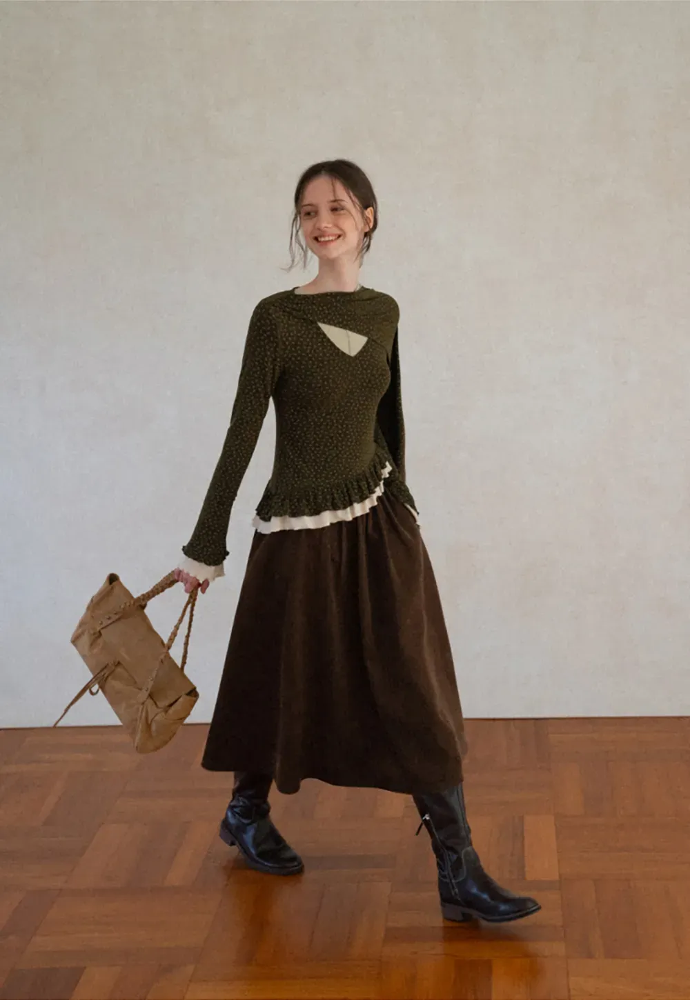 High Waist Pleated A Line Skirt