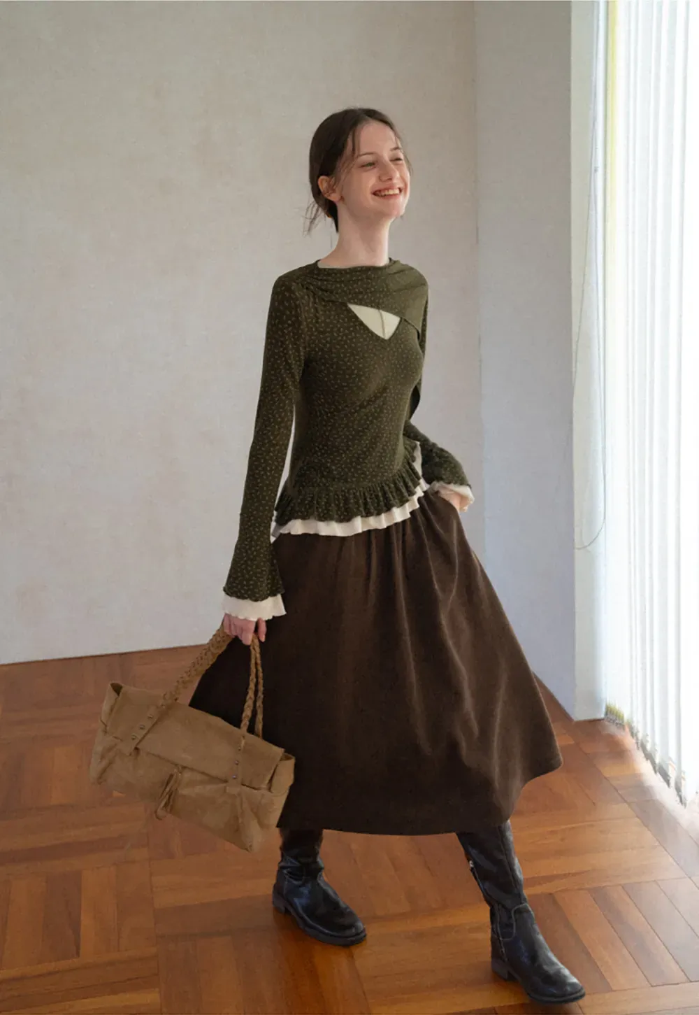 High Waist Pleated A Line Skirt
