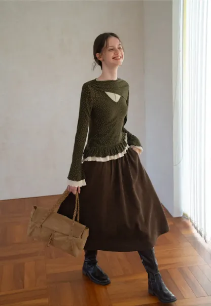 High Waist Pleated A Line Skirt
