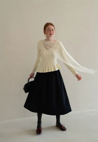 High Waist Pleated A Line Skirt
