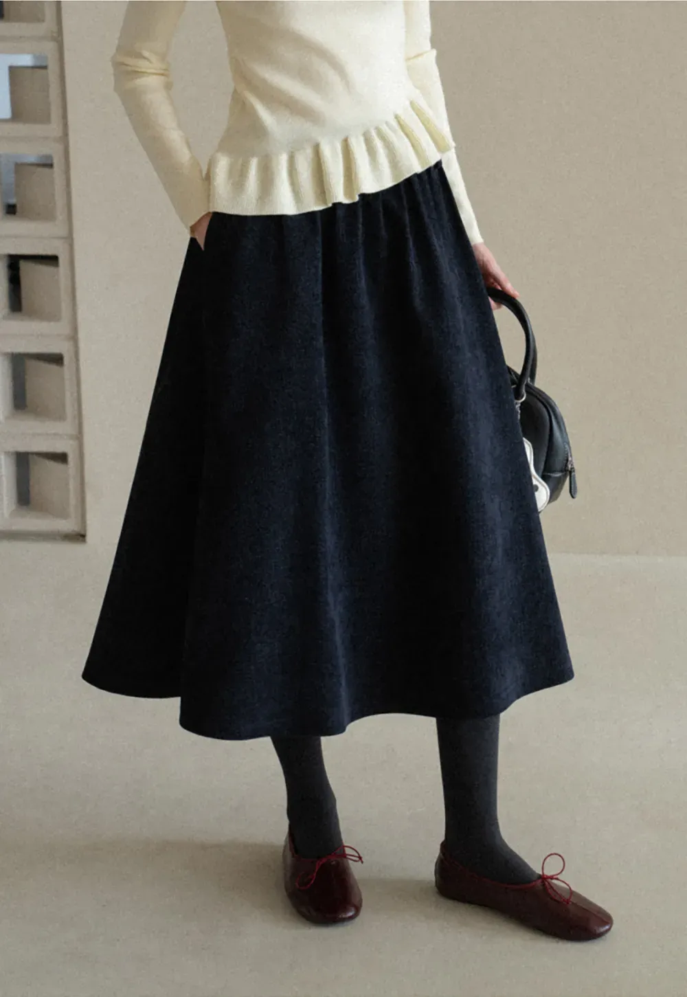 High Waist Pleated A Line Skirt