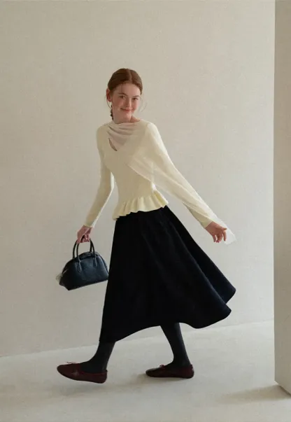 High Waist Pleated A Line Skirt