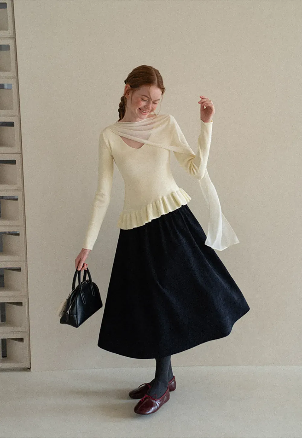 High Waist Pleated A Line Skirt