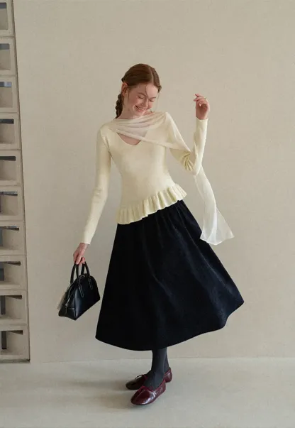High Waist Pleated A Line Skirt