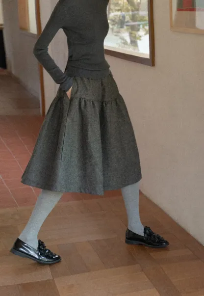 Tiered A-Line Wool Blend Skirt