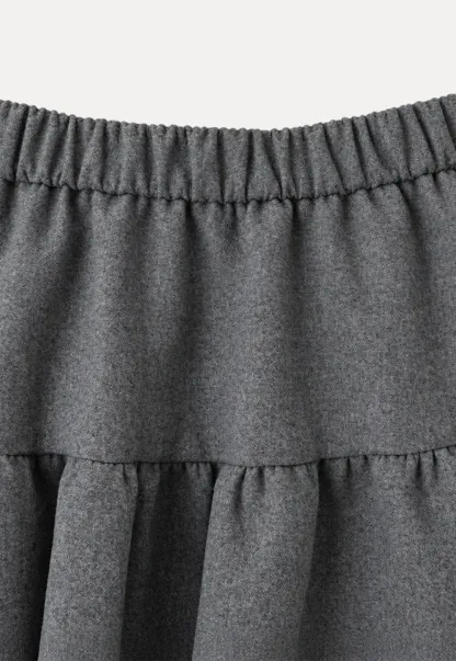 Tiered A-Line Wool Blend Skirt