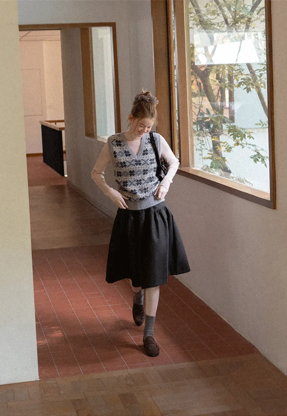 Tiered A-Line Wool Blend Skirt