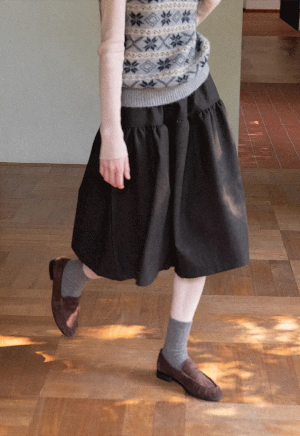 Tiered A-Line Wool Blend Skirt