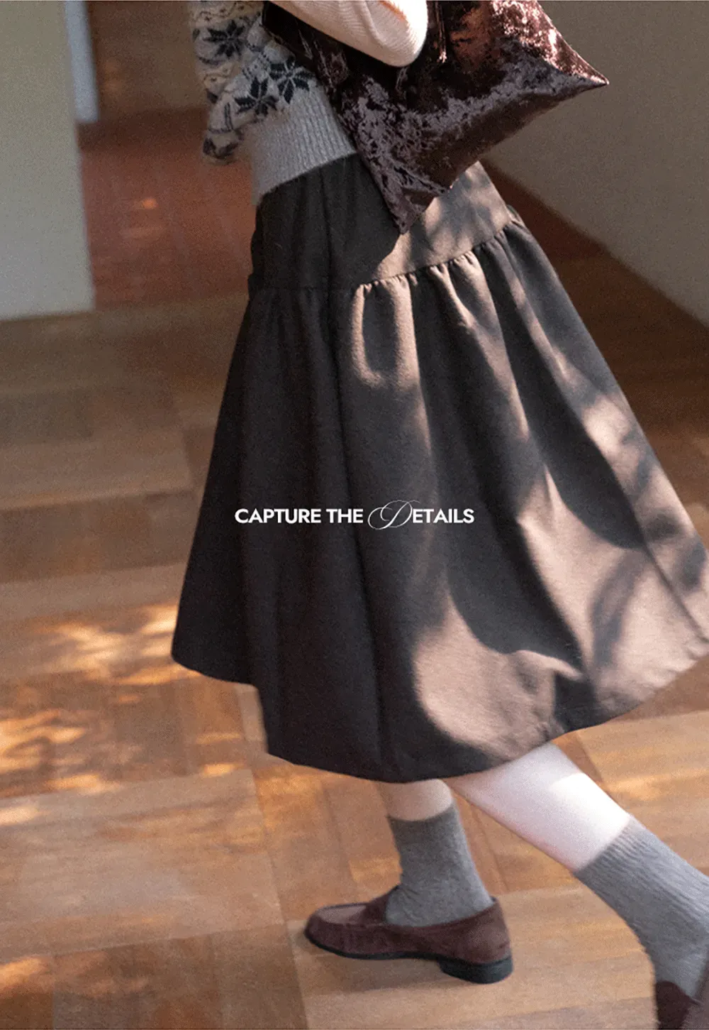 Tiered A-Line Wool Blend Skirt