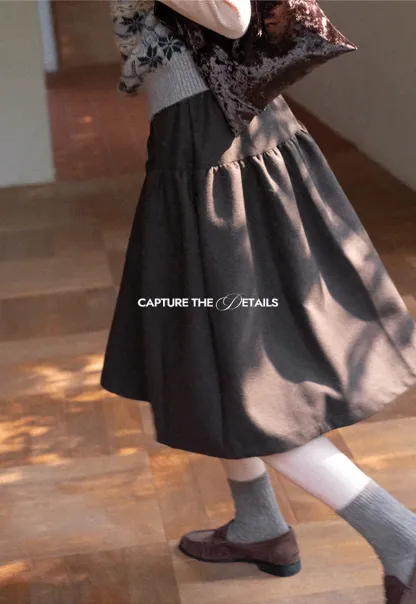 Tiered A-Line Wool Blend Skirt