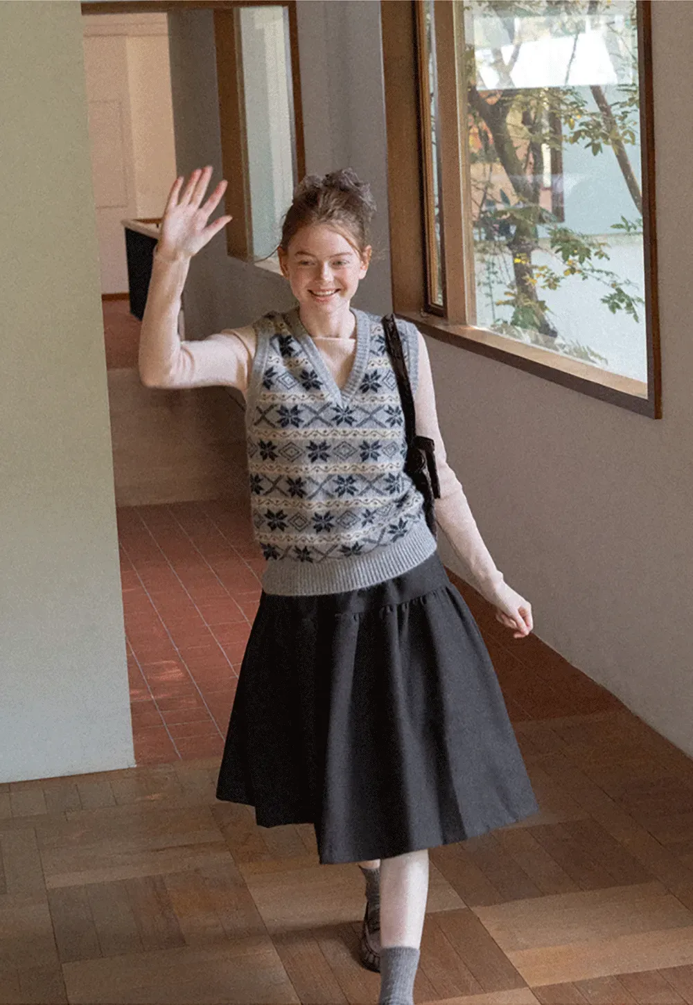 Tiered A-Line Wool Blend Skirt