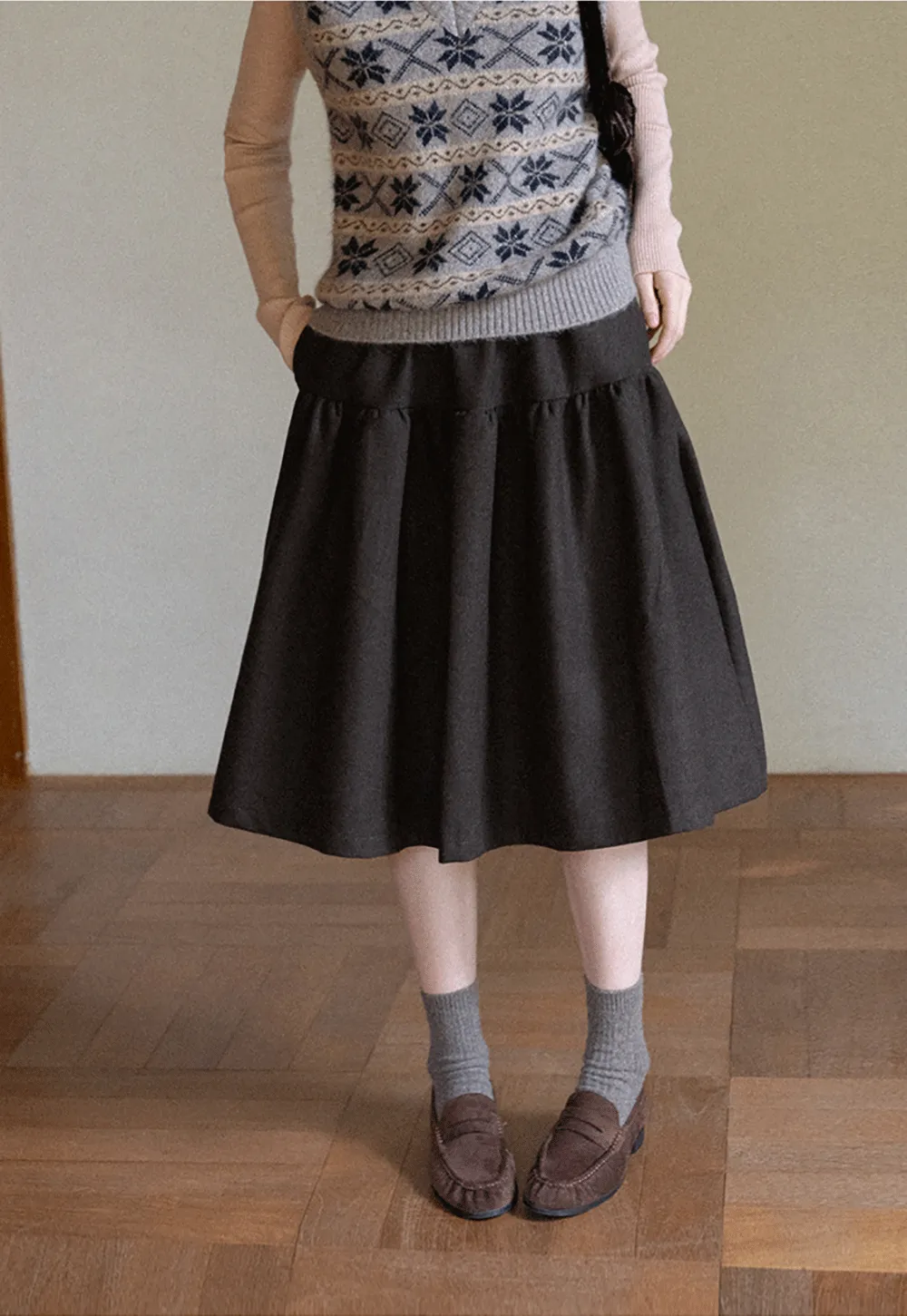 Tiered A-Line Wool Blend Skirt