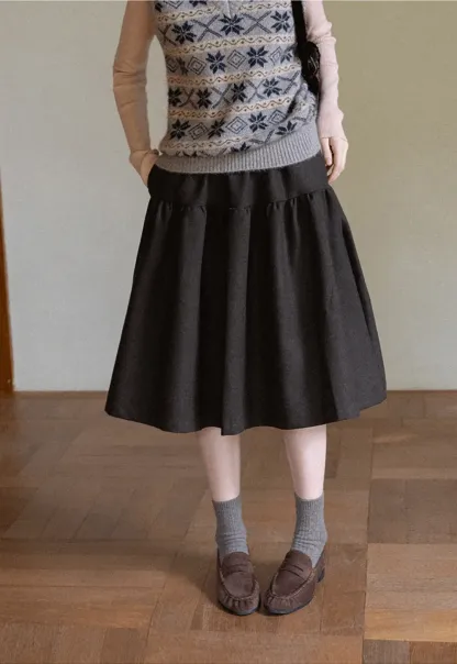 Tiered A-Line Wool Blend Skirt