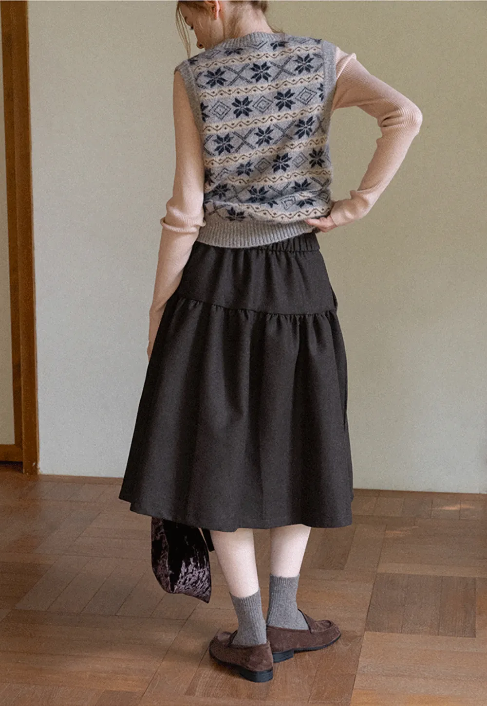 Tiered A-Line Wool Blend Skirt