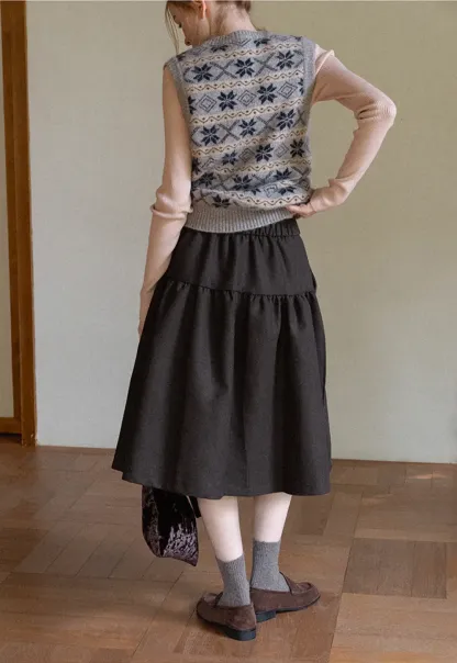 Tiered A-Line Wool Blend Skirt