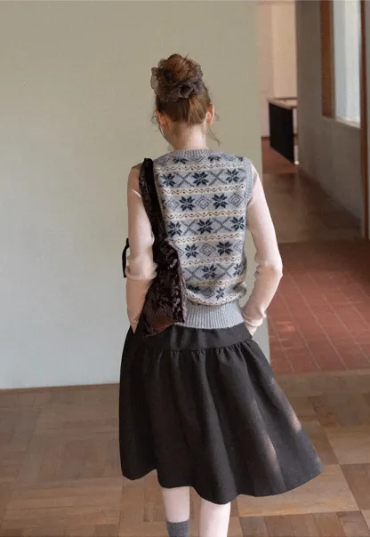 Tiered A-Line Wool Blend Skirt