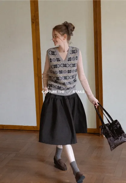 Tiered A-Line Wool Blend Skirt