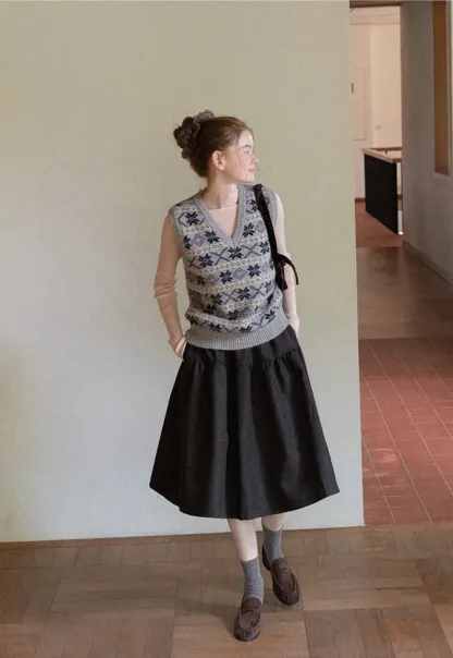Tiered A-Line Wool Blend Skirt
