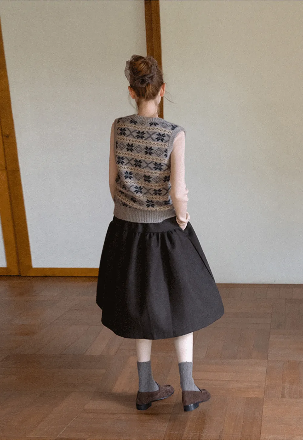 Tiered A-Line Wool Blend Skirt