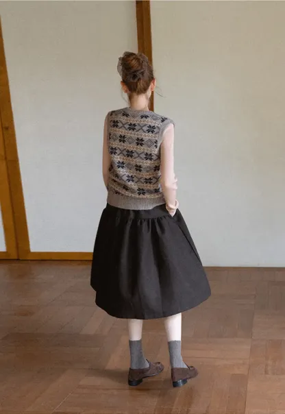 Tiered A-Line Wool Blend Skirt
