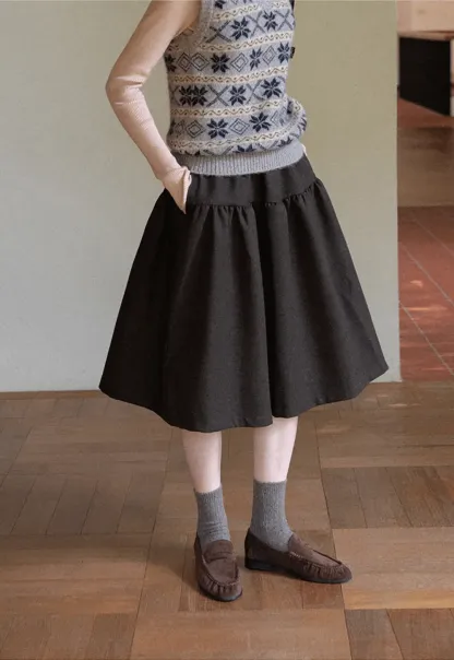 Tiered A-Line Wool Blend Skirt