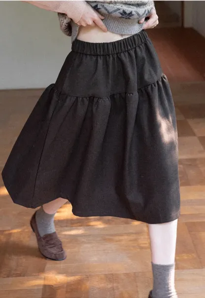 Tiered A-Line Wool Blend Skirt
