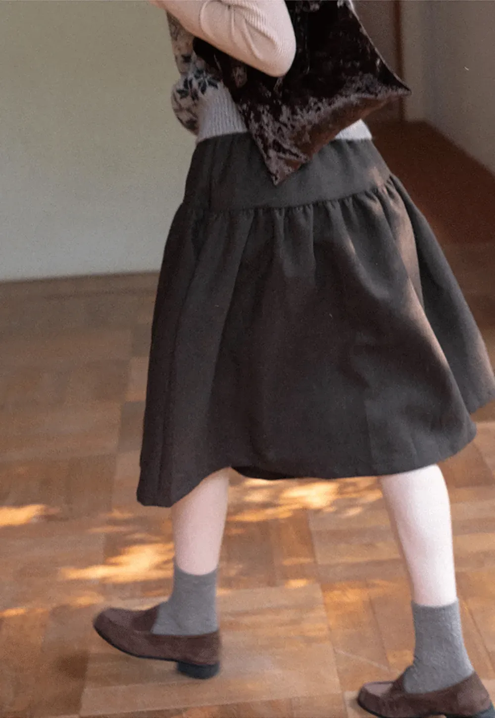 Tiered A-Line Wool Blend Skirt