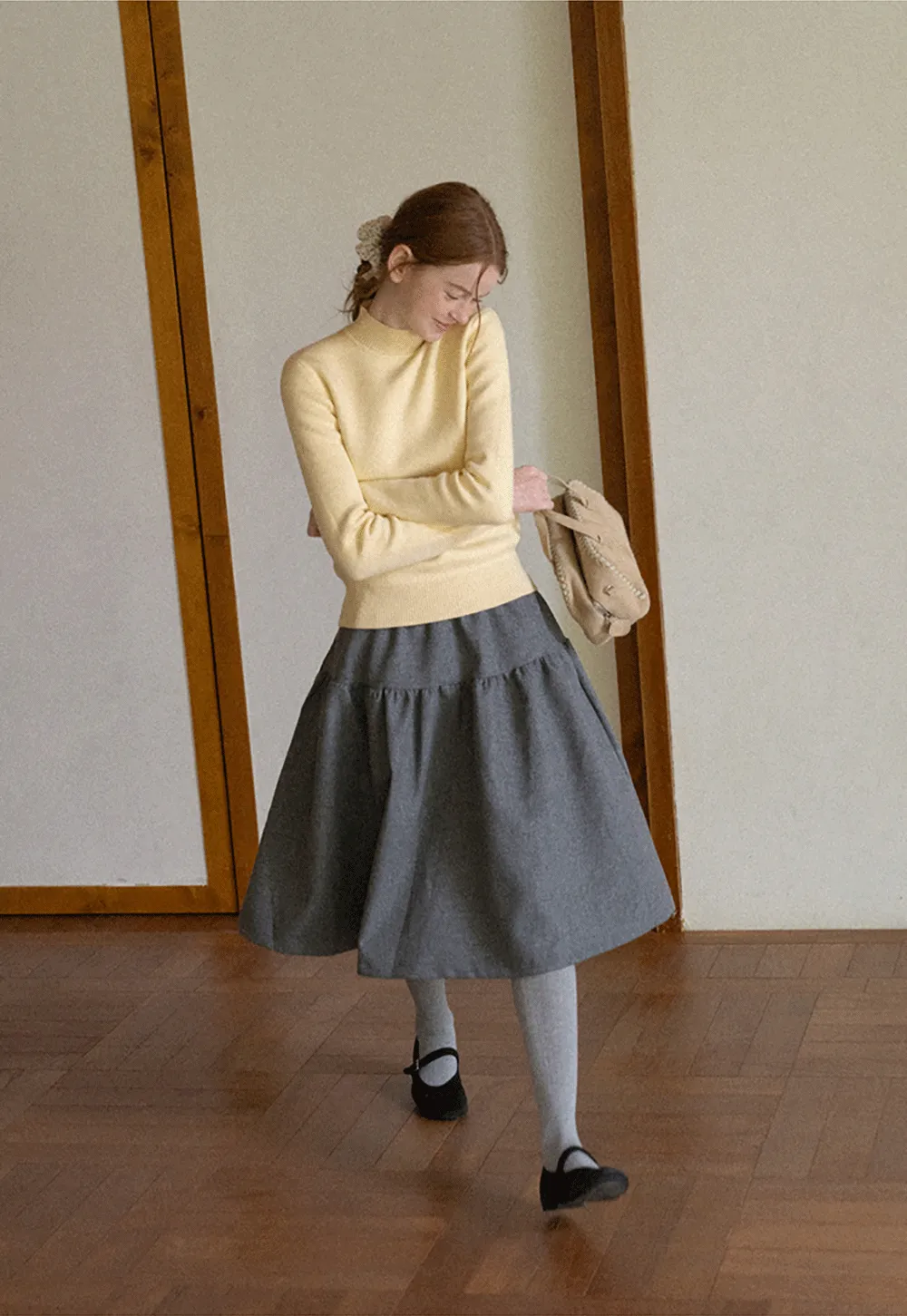 Tiered A-Line Wool Blend Skirt