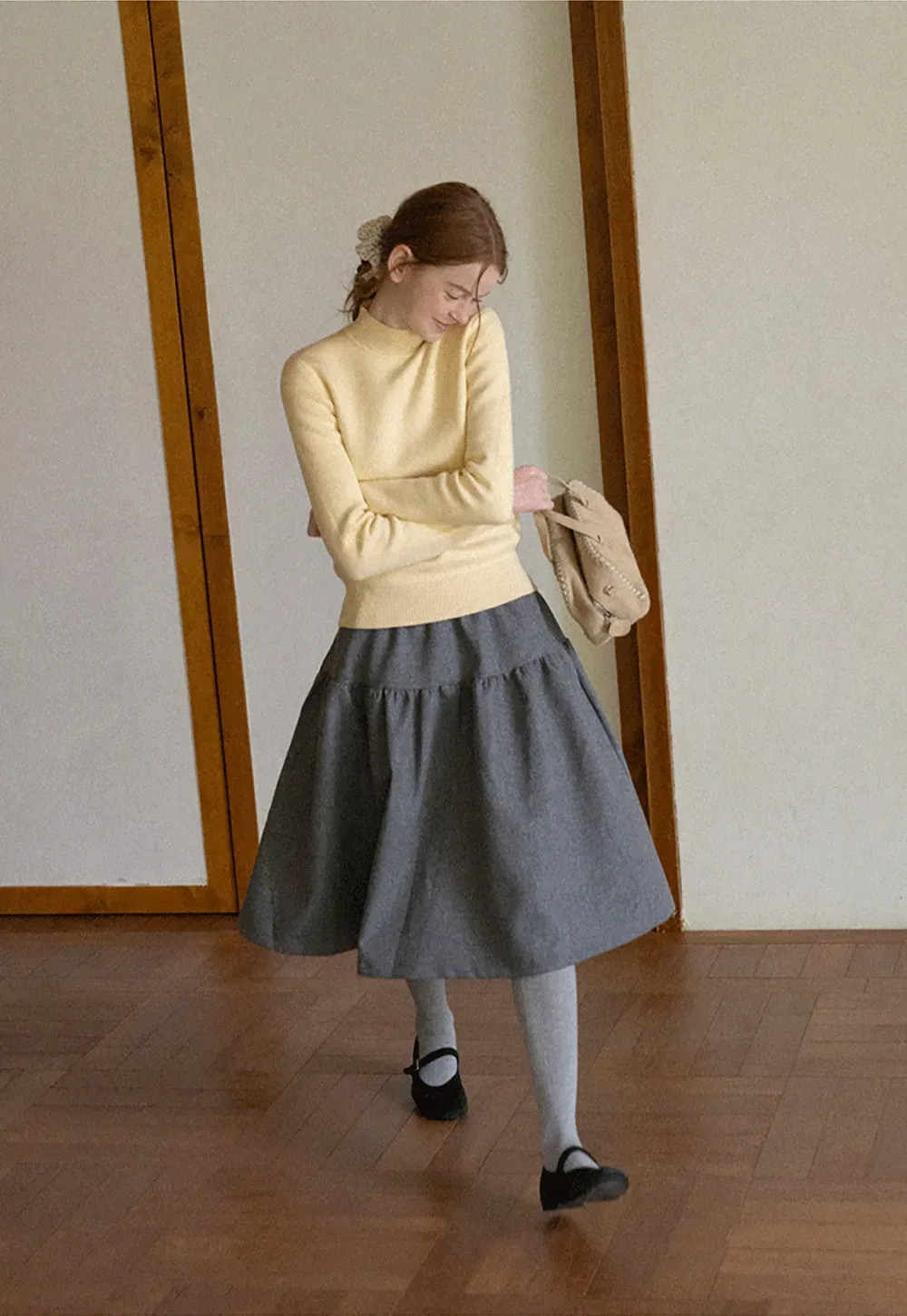 Tiered A-Line Wool Blend Skirt