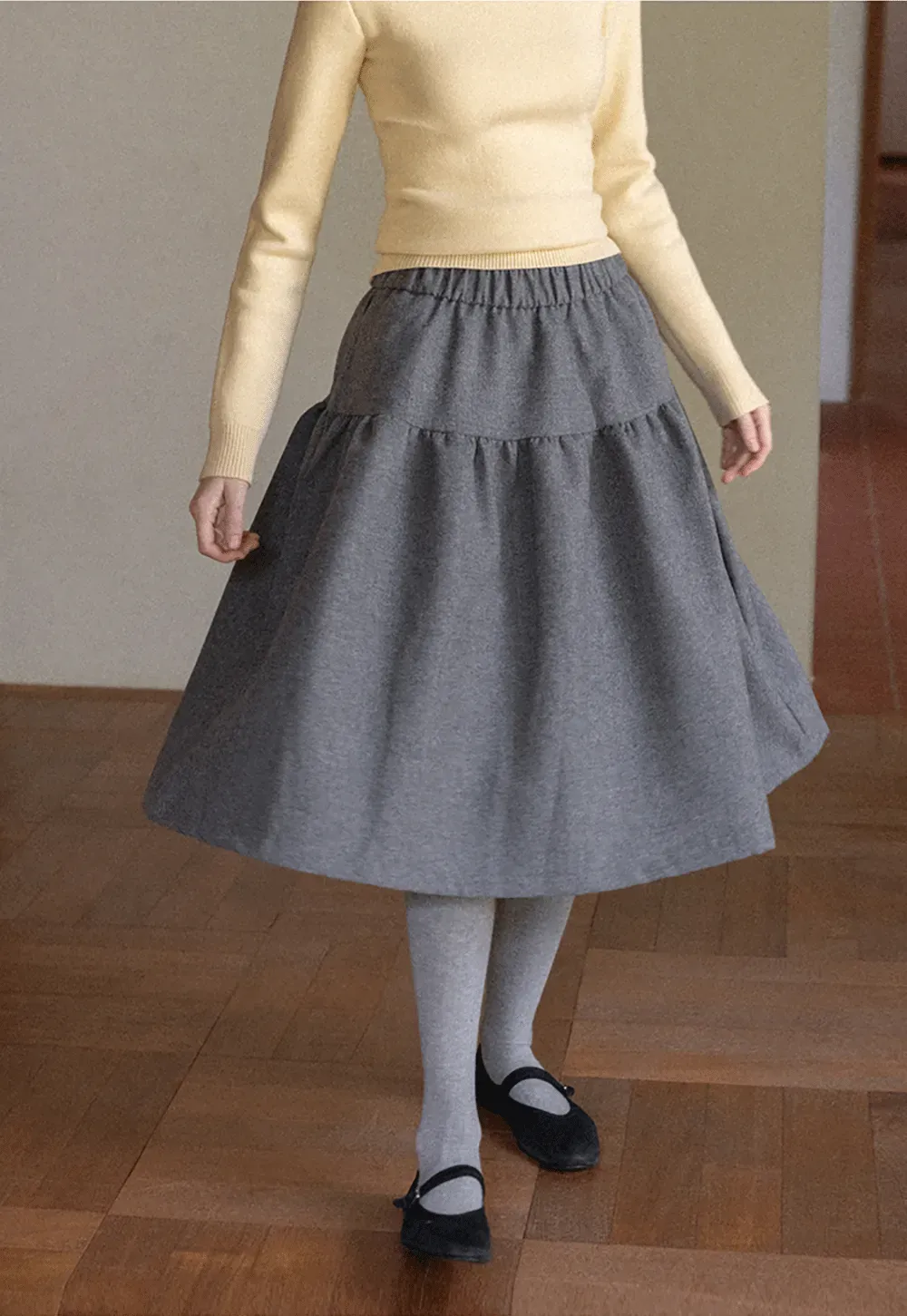 Tiered A-Line Wool Blend Skirt