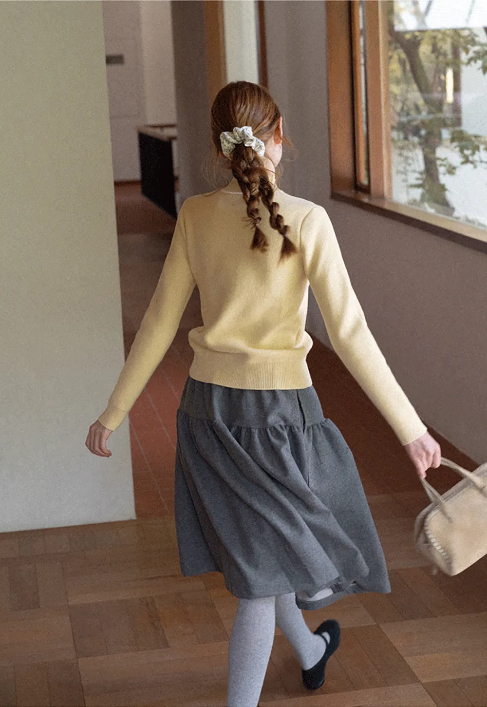 Tiered A-Line Wool Blend Skirt