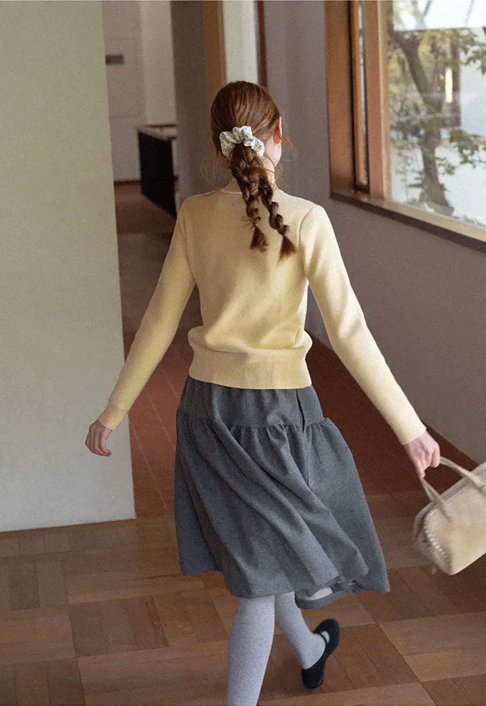 Tiered A-Line Wool Blend Skirt