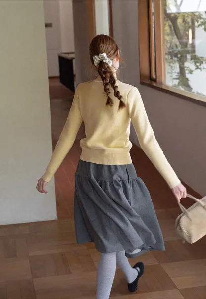 Tiered A-Line Wool Blend Skirt
