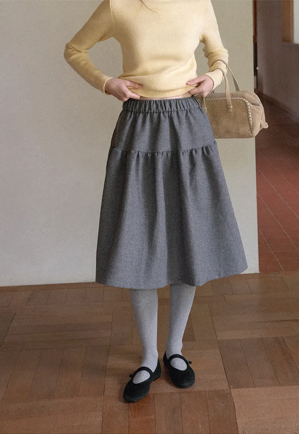 Tiered A-Line Wool Blend Skirt