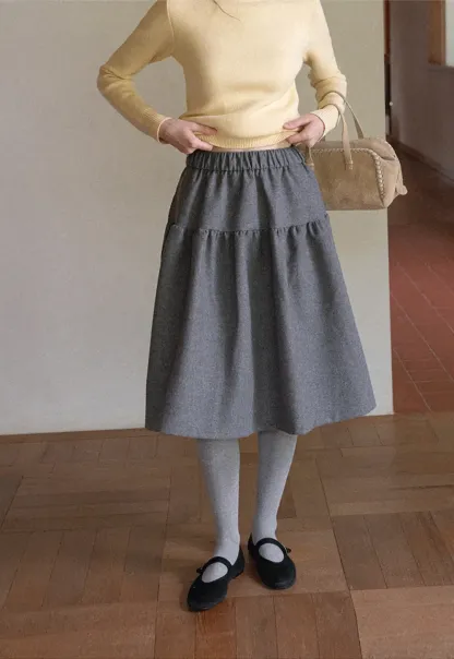 Tiered A-Line Wool Blend Skirt