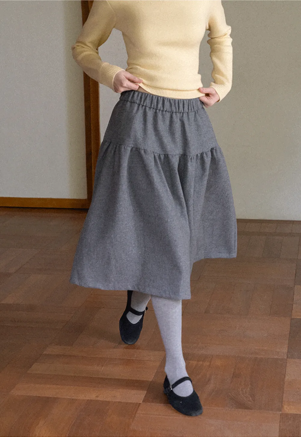 Tiered A-Line Wool Blend Skirt