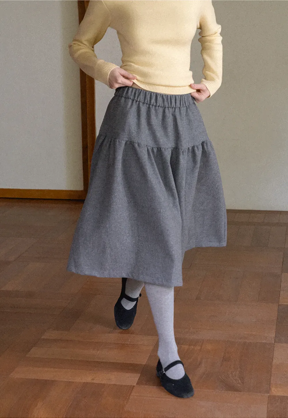 Tiered A-Line Wool Blend Skirt