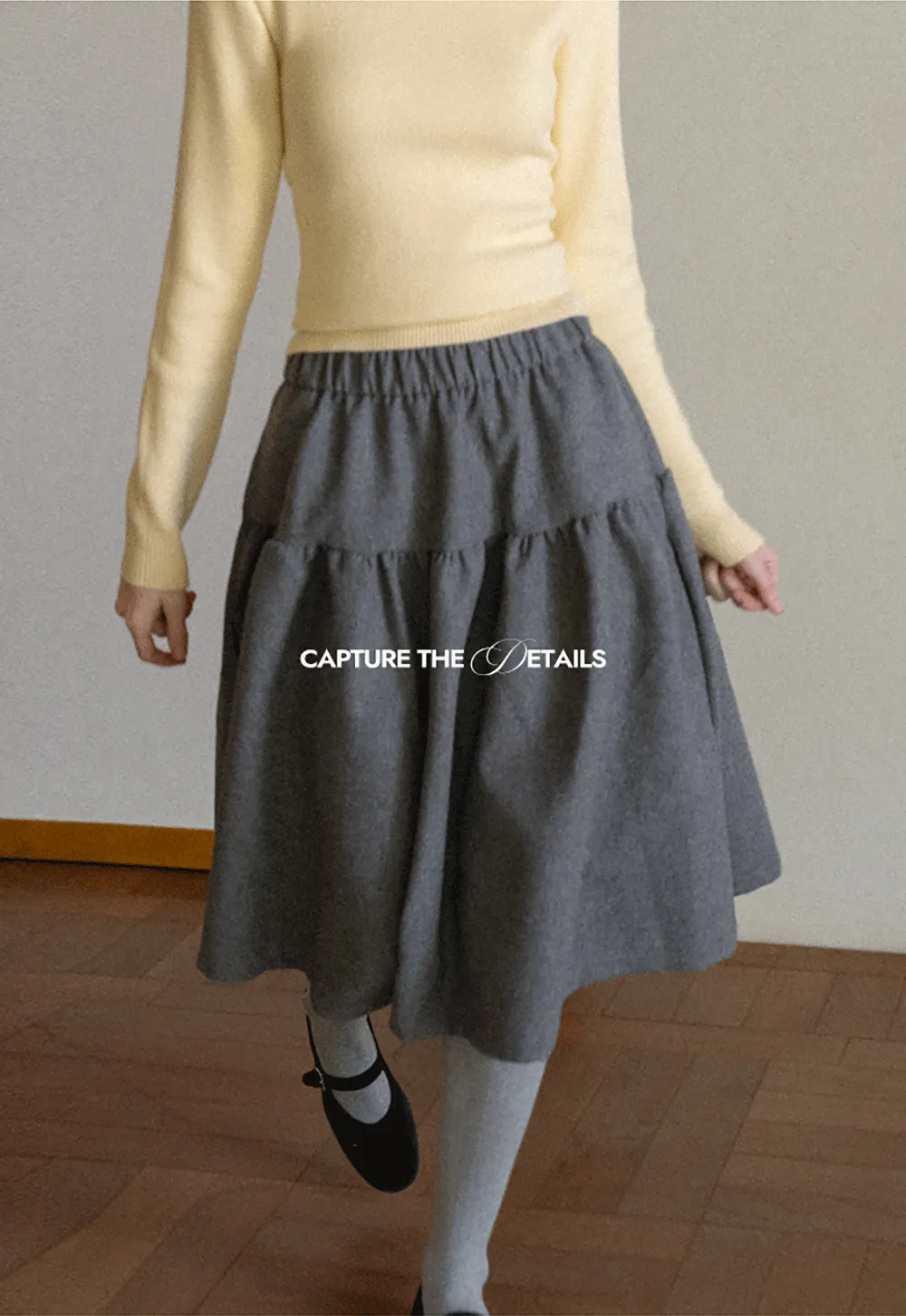 Tiered A-Line Wool Blend Skirt